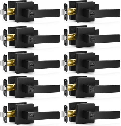 Sopoby matte black privacy door lever square in modern interior, smooth grip and privacy function