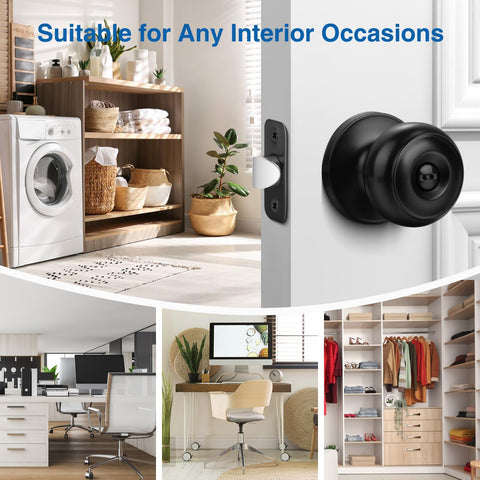 Sopoby matte black round keyless knob on door for modern privacy.