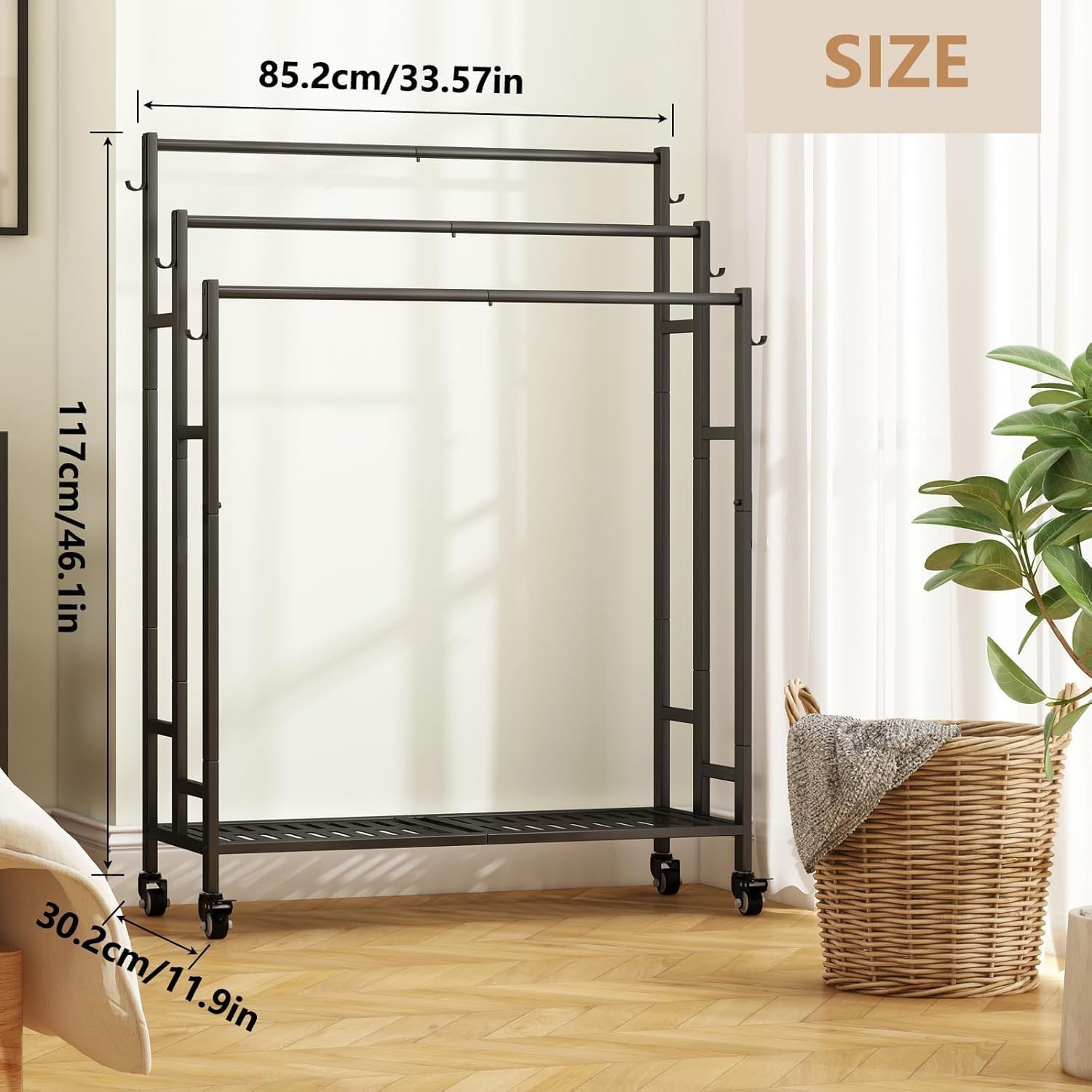 SORCEDAS wide 26.3-inch rack illustration enables full towel spread to speed drying.