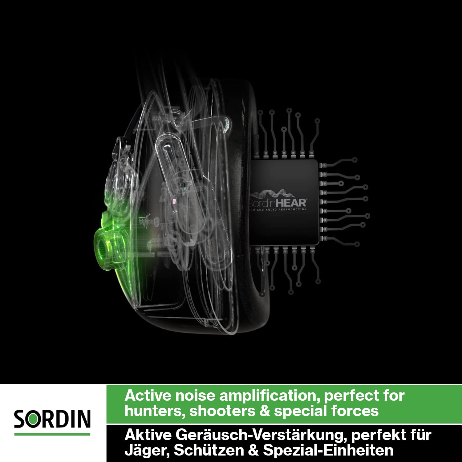 Sordin Pro-X hunting mode highlighted to enhance situational awareness in the field.