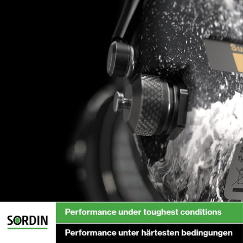 Sordin Pro-X shooting mode shown for focused hearing with reduced gunfire noise.