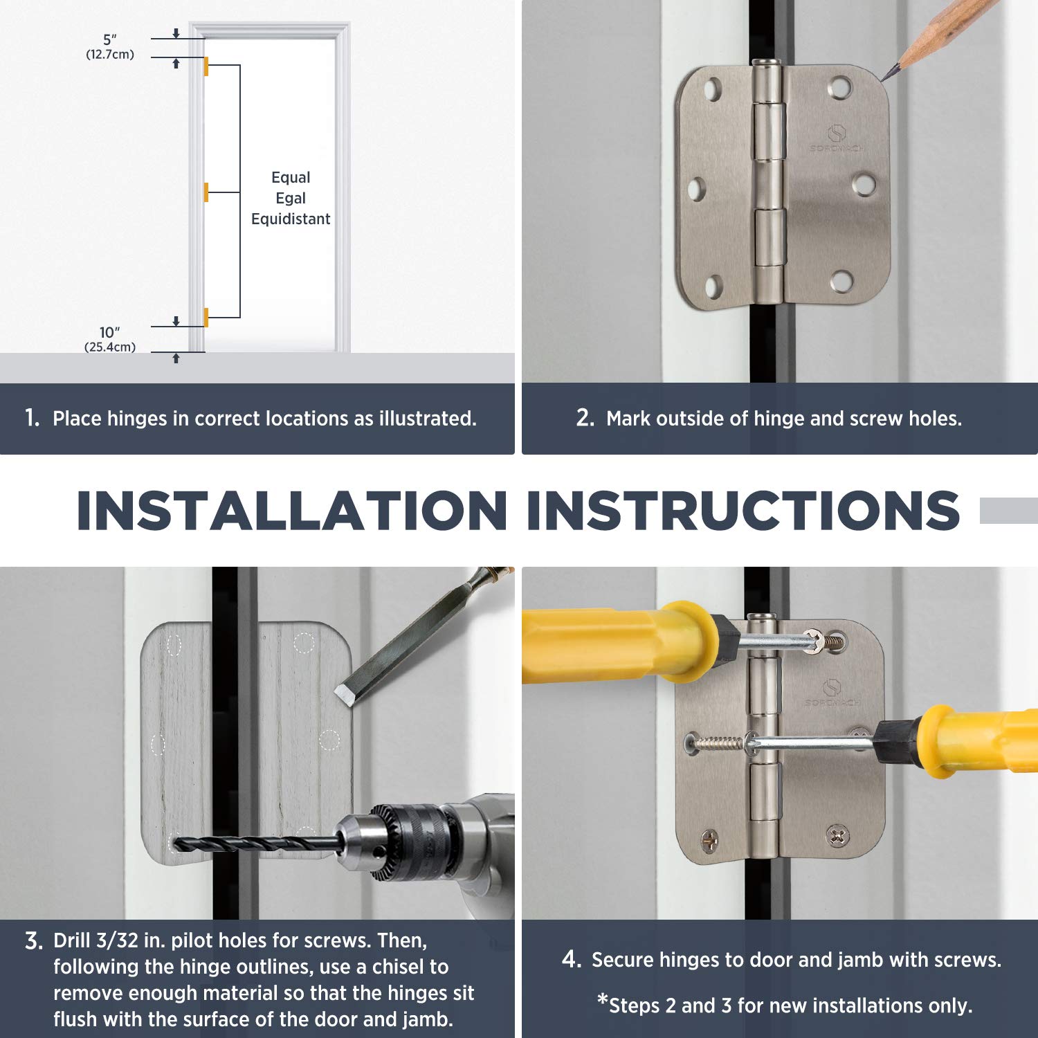 SORGMACH 3-5 inch hinge installed on a door demonstrating secure fit