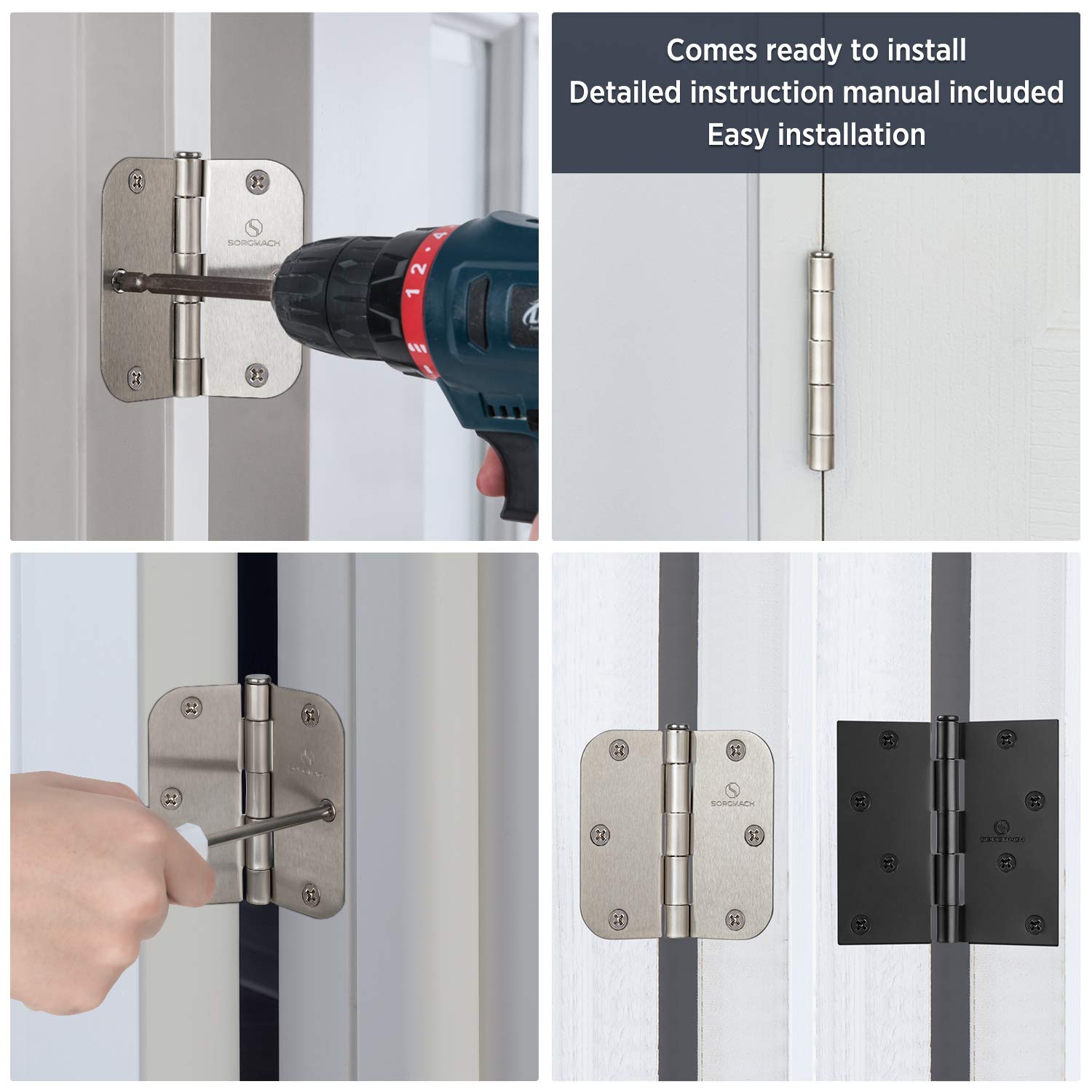SORGMACH 5/8-inch radius hinges with rounded corners for versatile doors