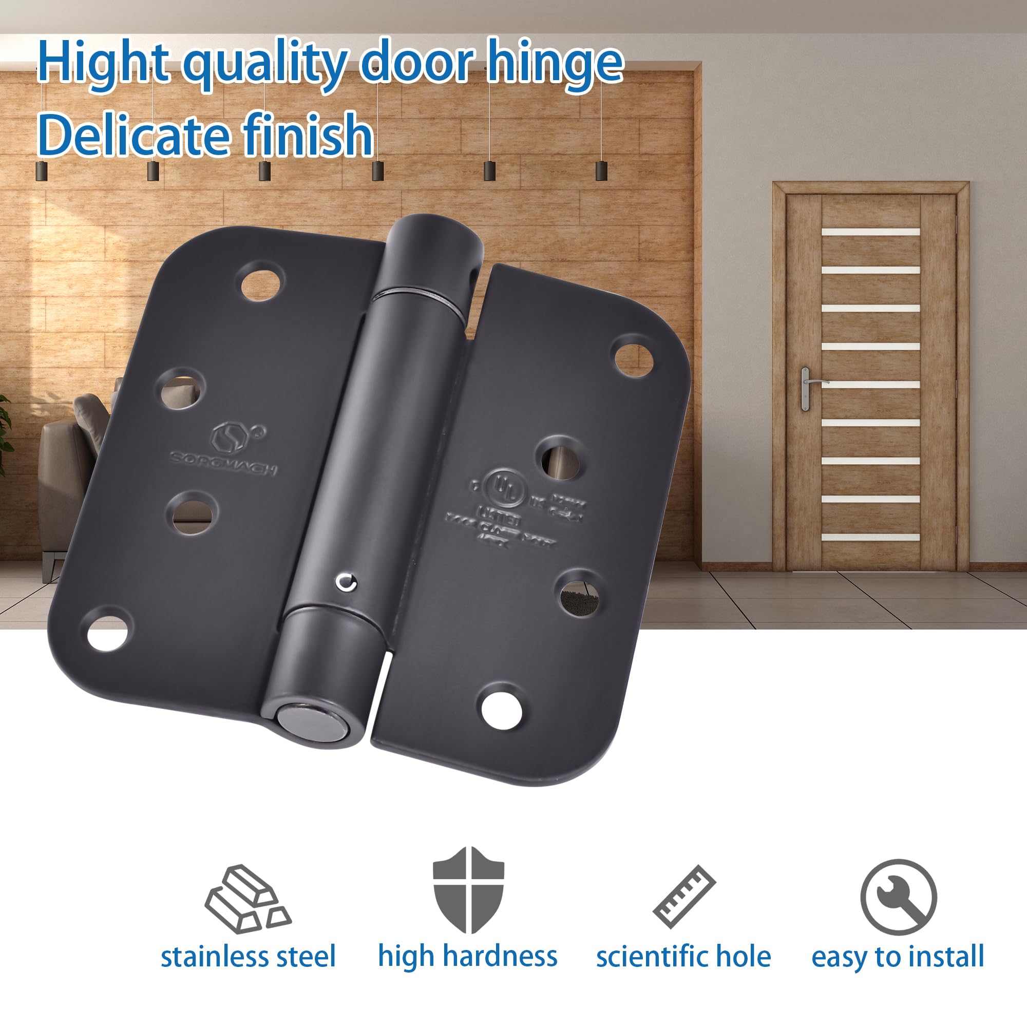 SORGMACH adjustable-spring-hinge with damping oil for quieter door operation.
