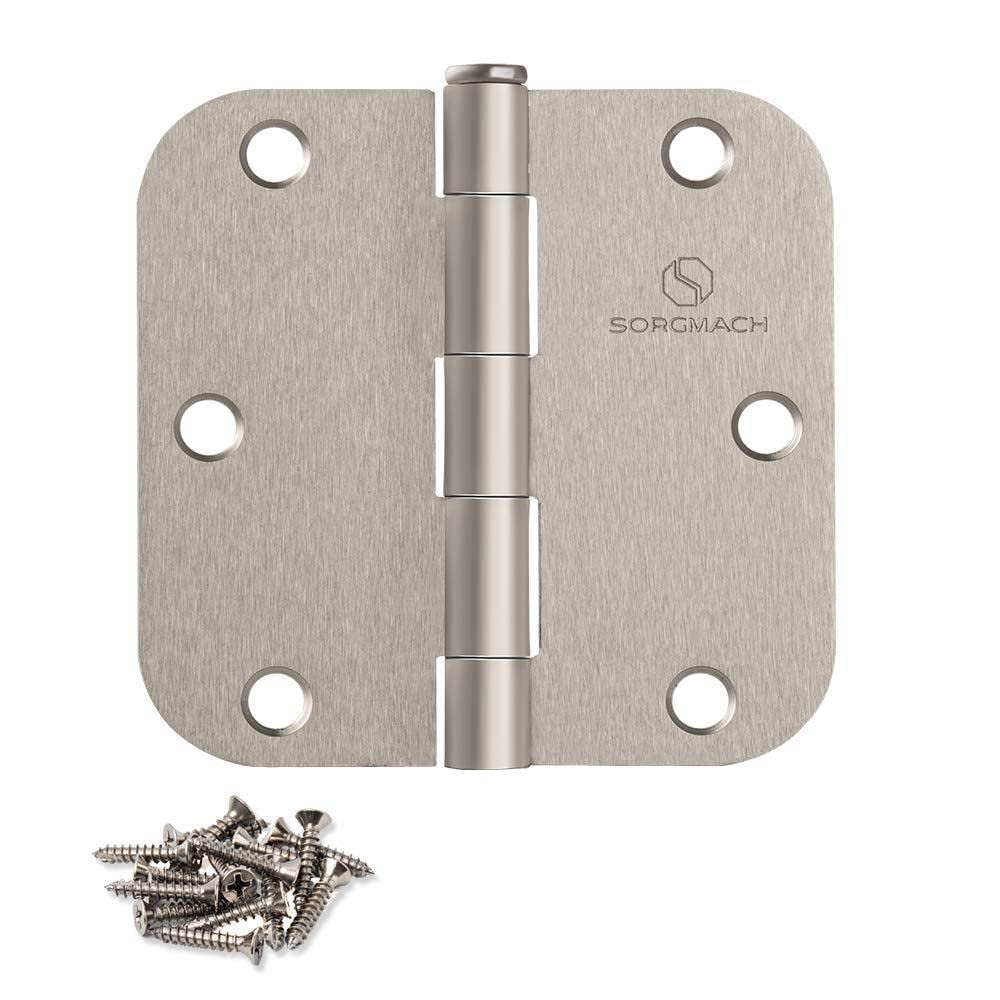 SORGMACH brushed nickel door hinges front view; 12-pack for seamless operation