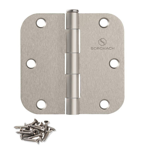 SORGMACH brushed nickel door hinges front view; 12-pack for seamless operation