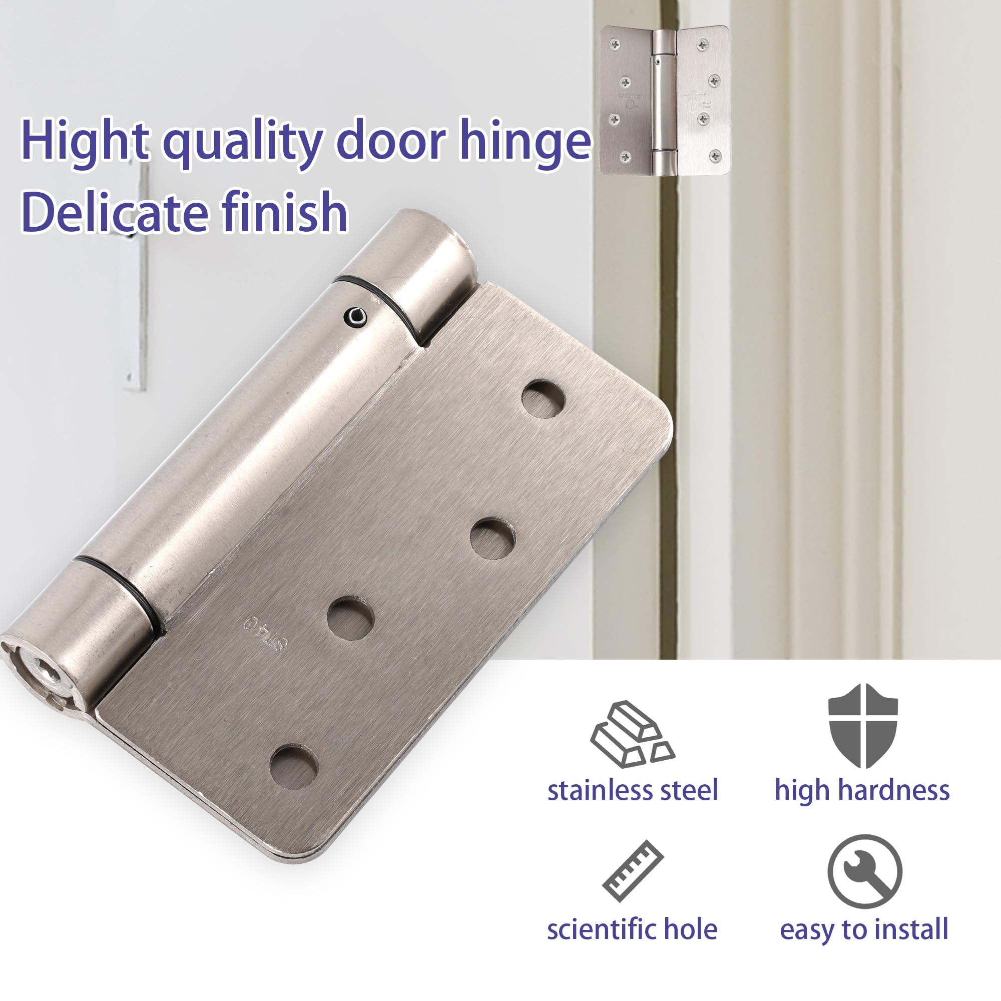 SORGMACH satin nickel hinge with screws installed for quick interior mounting