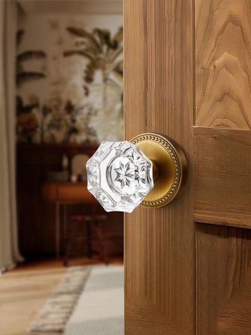SORWDUERM antique brass door knobs glass-face detail catches light beautifully.
