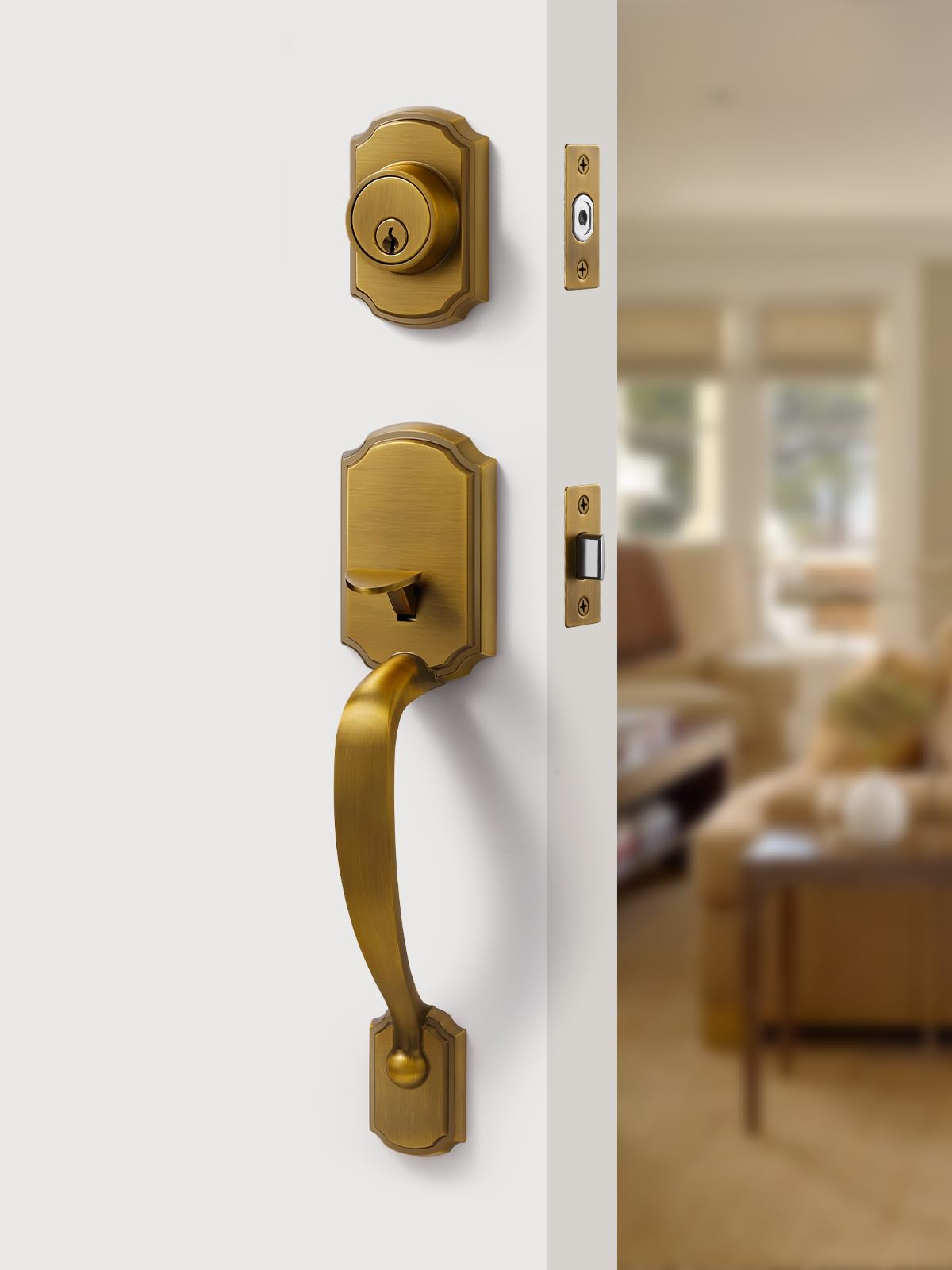 SORWDUERM deadbolt set in antique brass offers secure single-cylinder locking