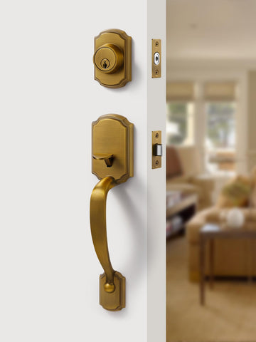 SORWDUERM deadbolt set in antique brass offers secure single-cylinder locking