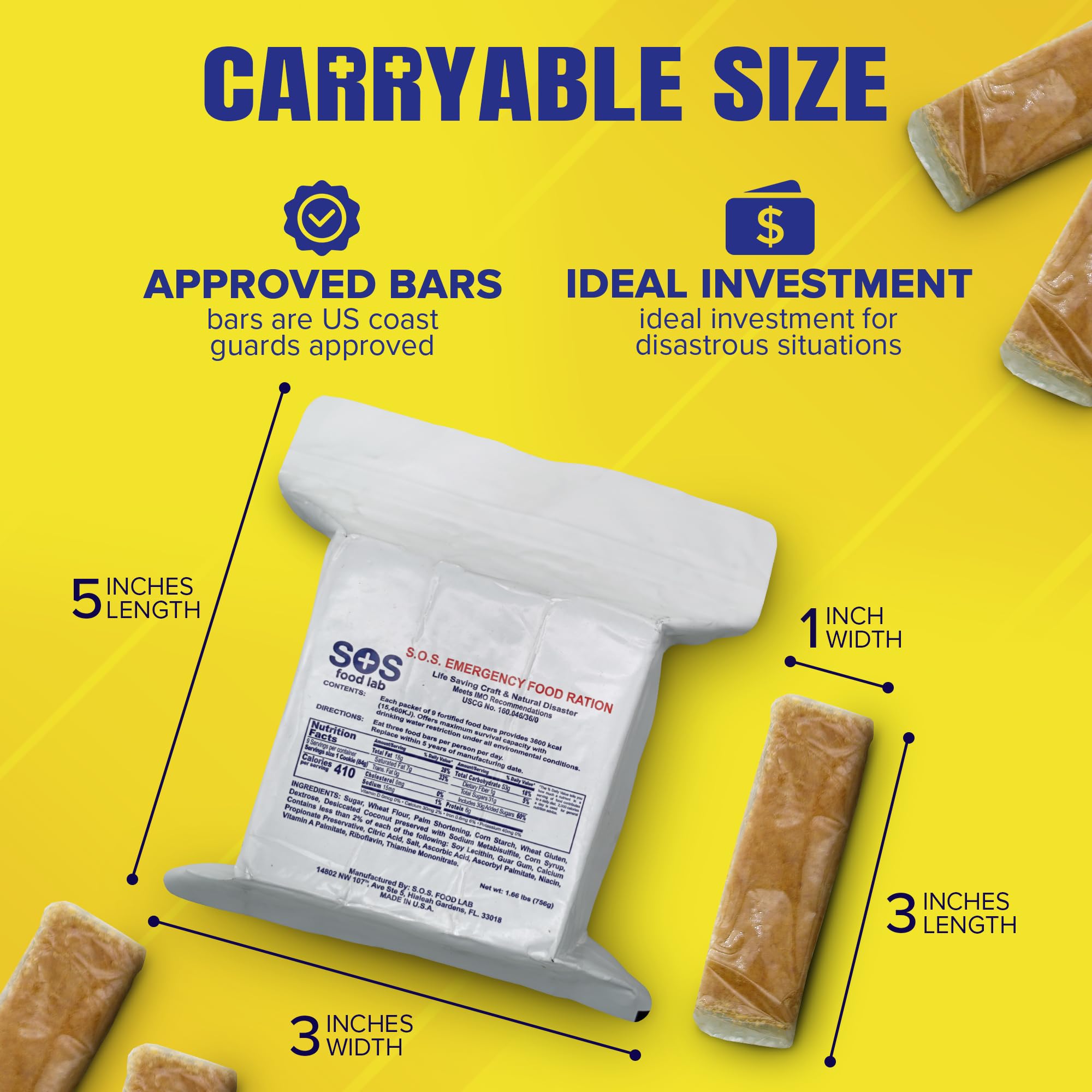 SOS Rations package weight 1.6lbs; easy to store and transport.