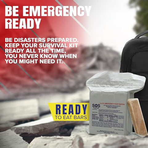 SOS Rations ready-to-eat bars; portable, no cooking required.