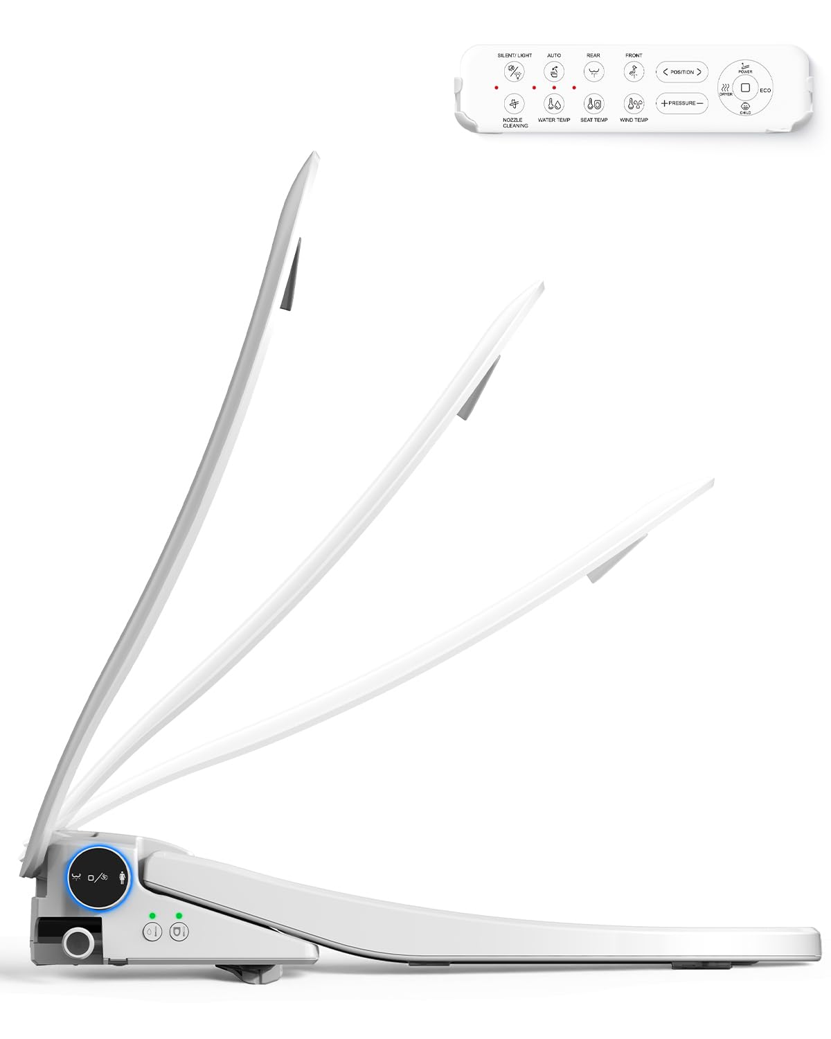 Sosh Auto Open Lid Bidet Seat front view showing touch-free lid operation