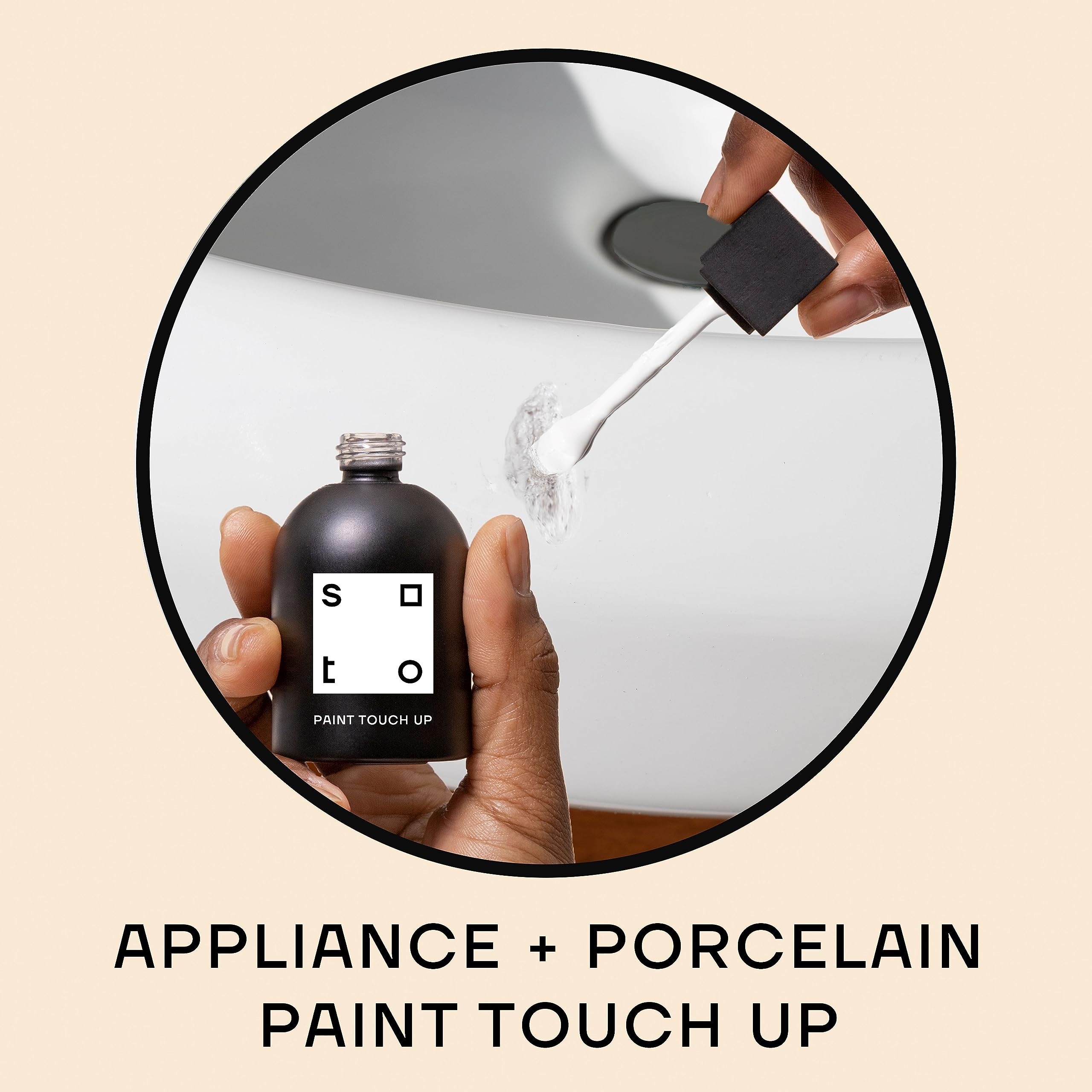 soto appliance porcelain touch up close up reveals high gloss finish for kitchens and baths.