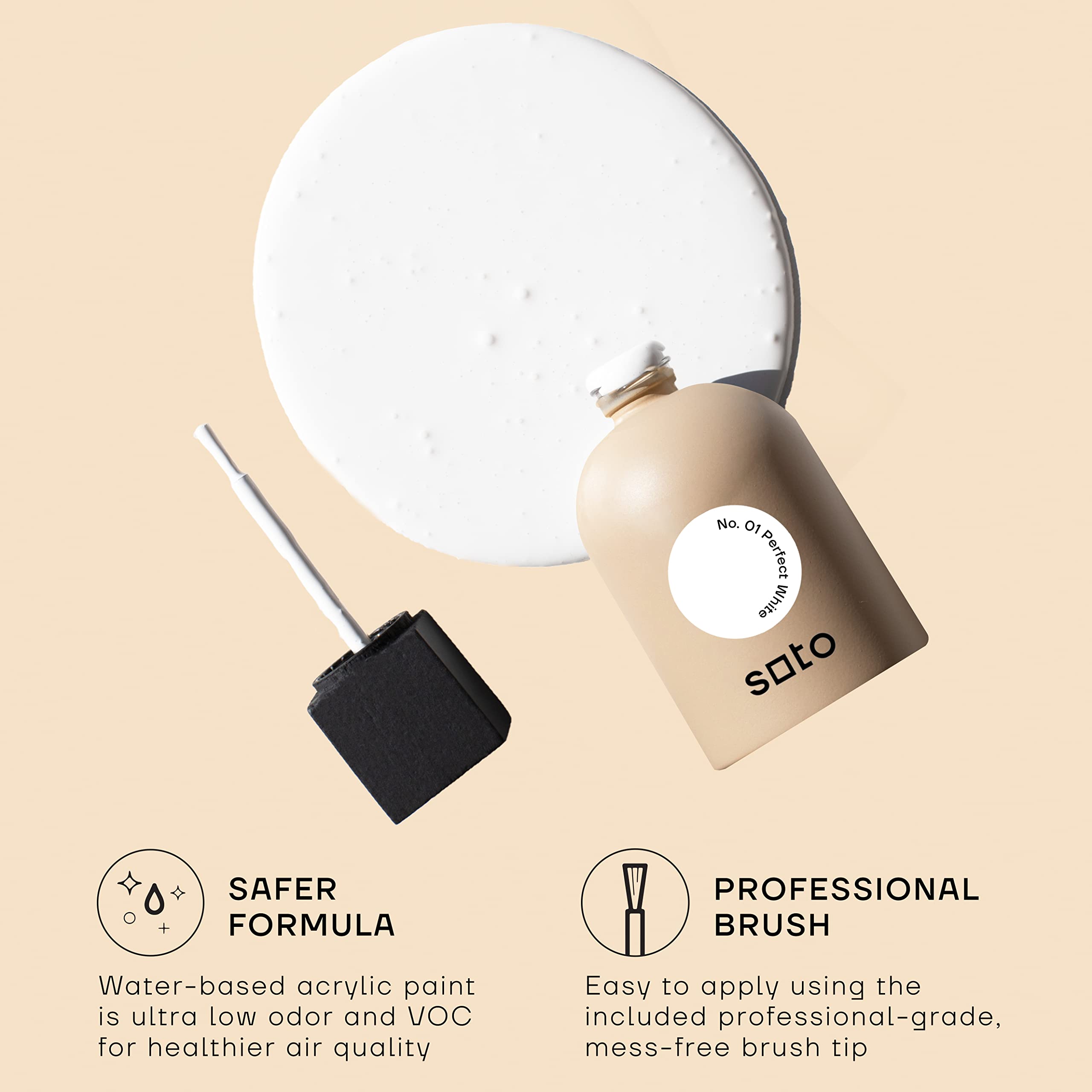 Soto paint bottle for indoor and outdoor use enables year-round touch-ups on various surfaces.
