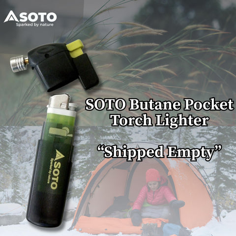 SOTO refillable torch with empty cartridge demonstrates eco-friendly reuse
