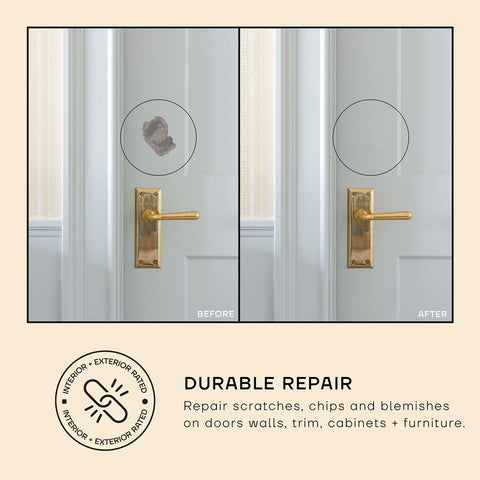 Soto wood furniture edge touch-up highlights easy concealment of nicks on wood and cabinetry.