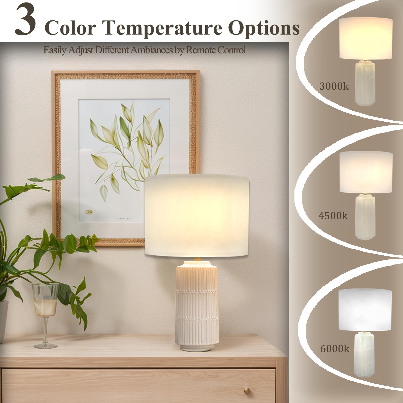 SOTTAE ceramic lamp base with fabric shade on nightstand.