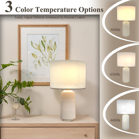 SOTTAE ceramic lamp base with fabric shade on nightstand.