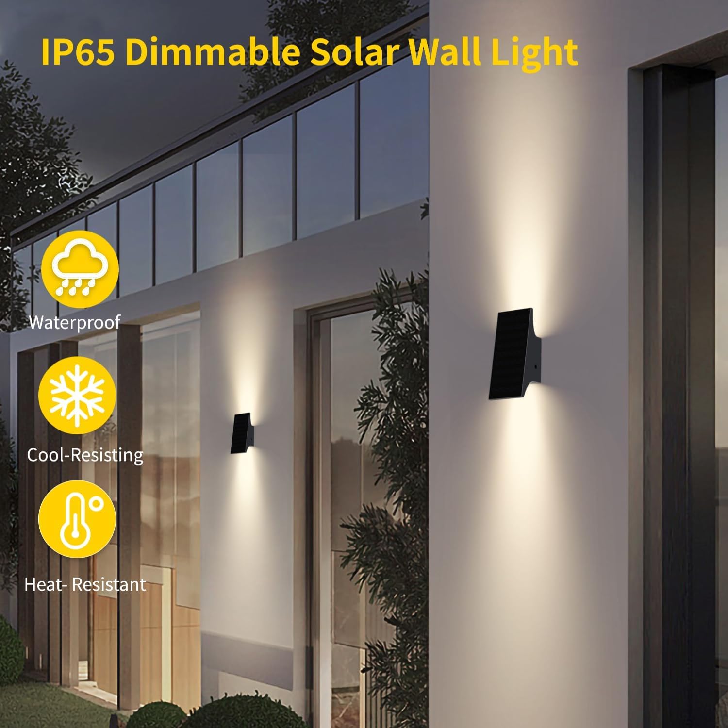 SOTTLOT solar up-down wall light showing top and bottom LED glow