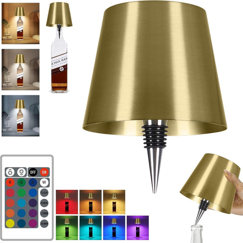 SOUDFK bottle lamp with gold shade and remote for elegant wine glow