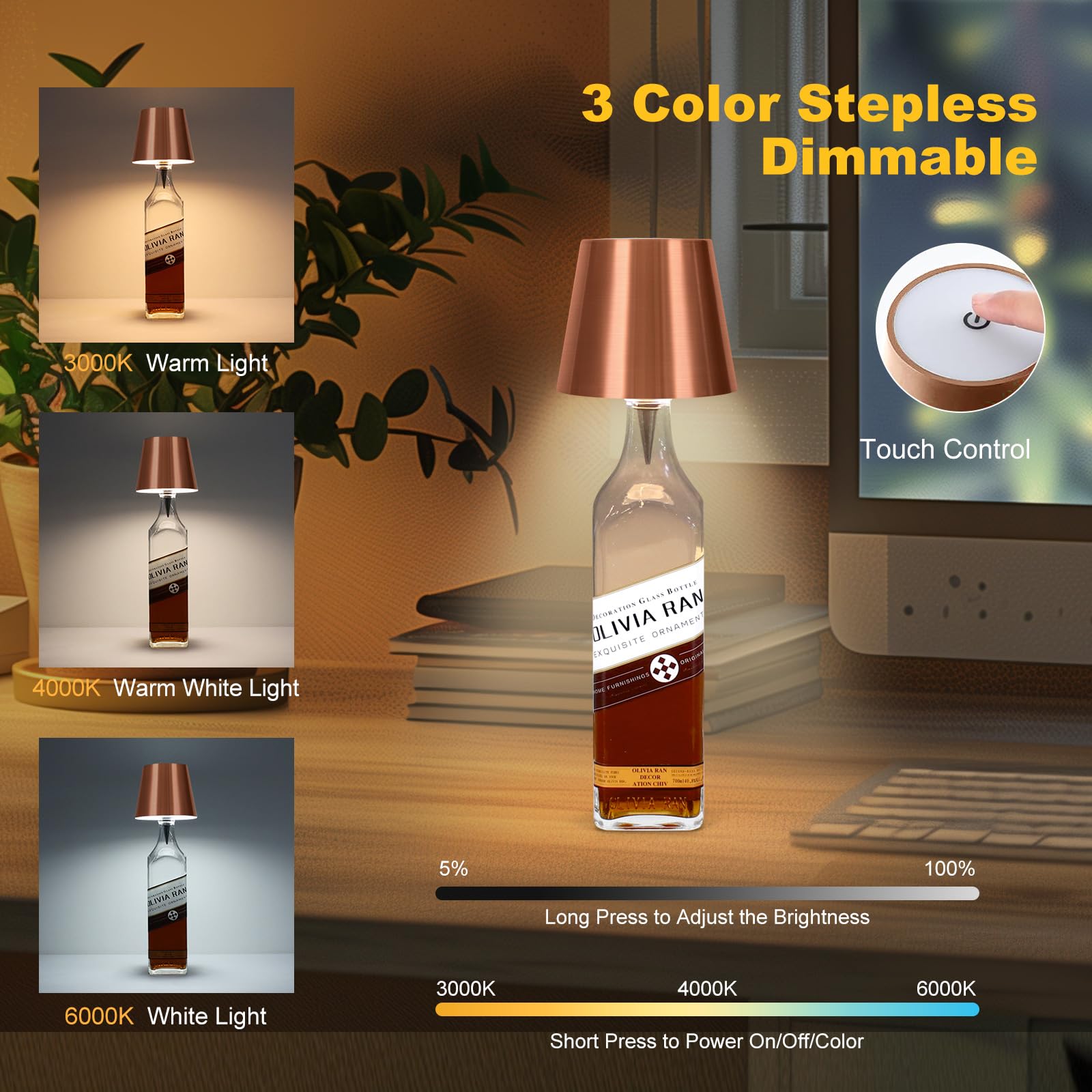 SOUDFK DIY bottle light with conical lampshade fits multiple bottle bases