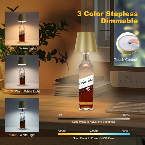SOUDFK LED bottle light showing three color modes for mood lighting