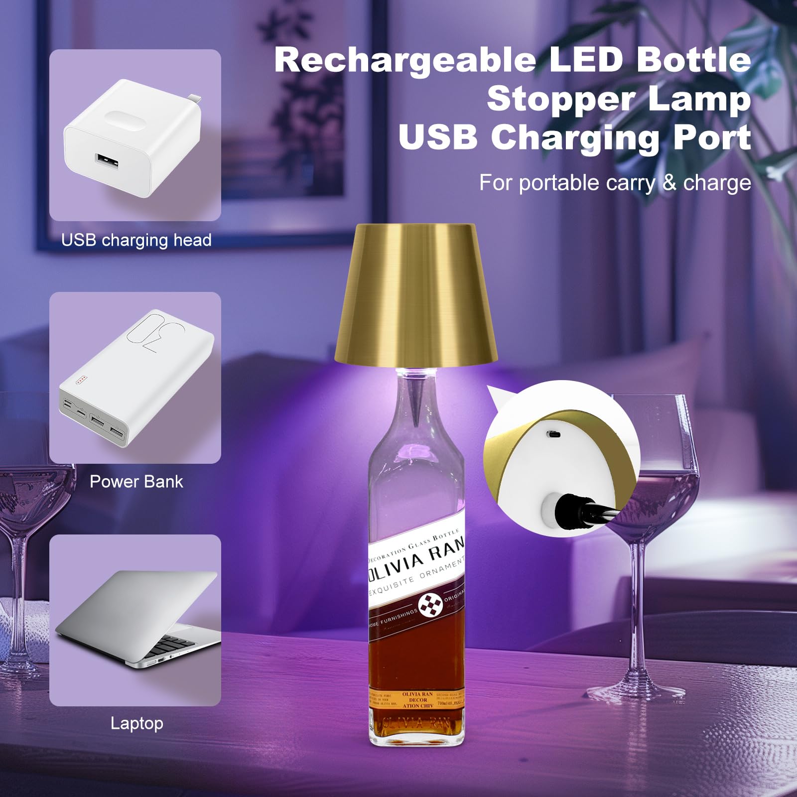 SOUDFK metal bottle light in gold finish as a stylish centerpiece