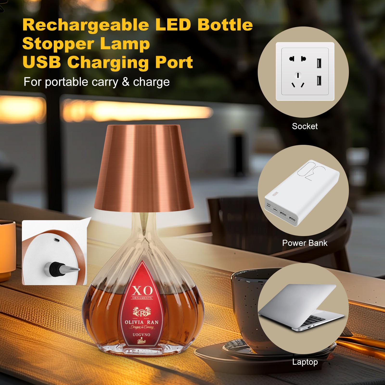 SOUDFK portable cordless table lamp for indoor and outdoor reading and ambience