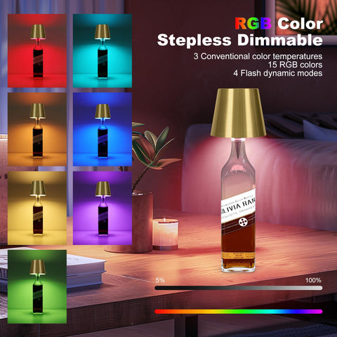 SOUDFK RGB LED bottle light showing vibrant color options