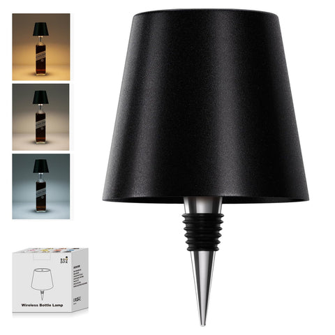 SOUDFK wireless bottle lamp in black emitting warm ambient light for bars and homes