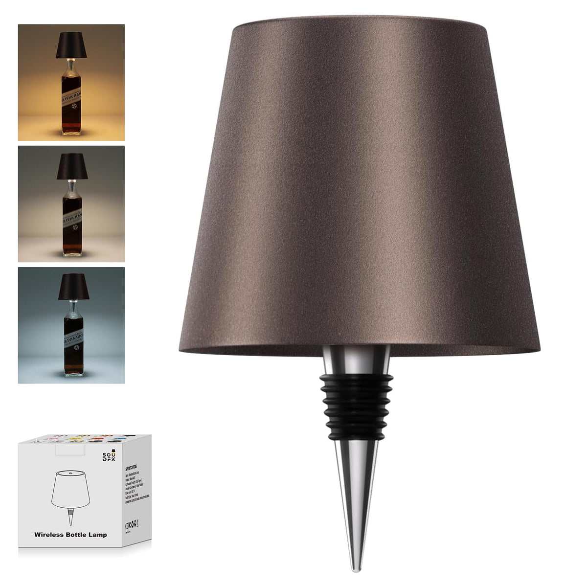 SOUDFK wireless bottle lamp in brown finish creates ambient lighting for bars
