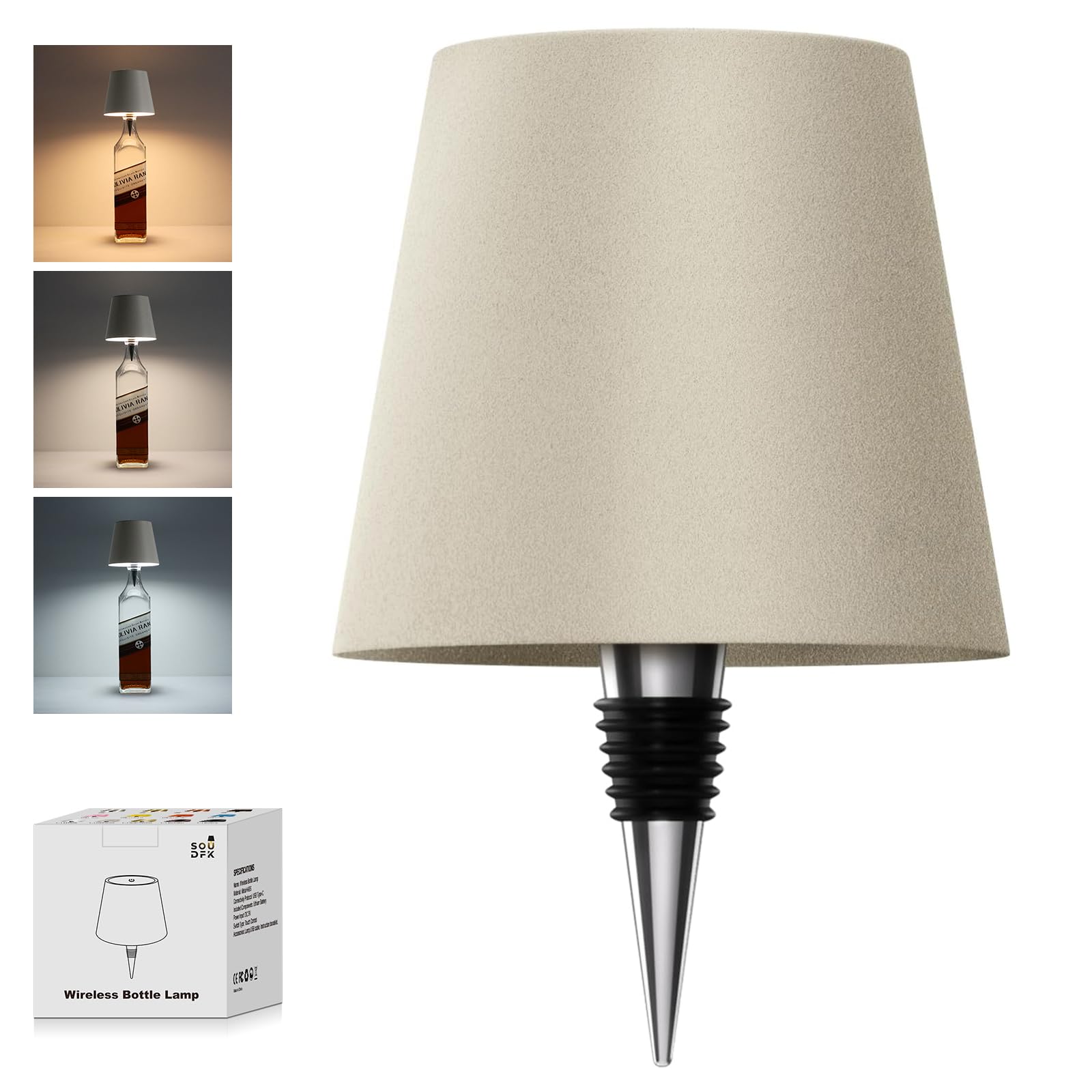SOUDFK Wireless Bottle Lamp emits soft ambient glow for bars and homes.