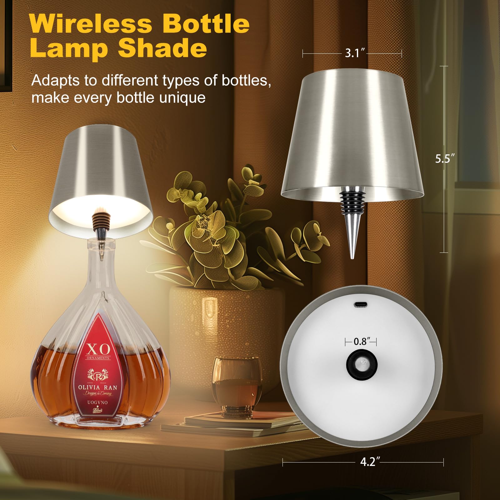 SOUDFK wireless bottle lamp ships with USB-C charging dock.