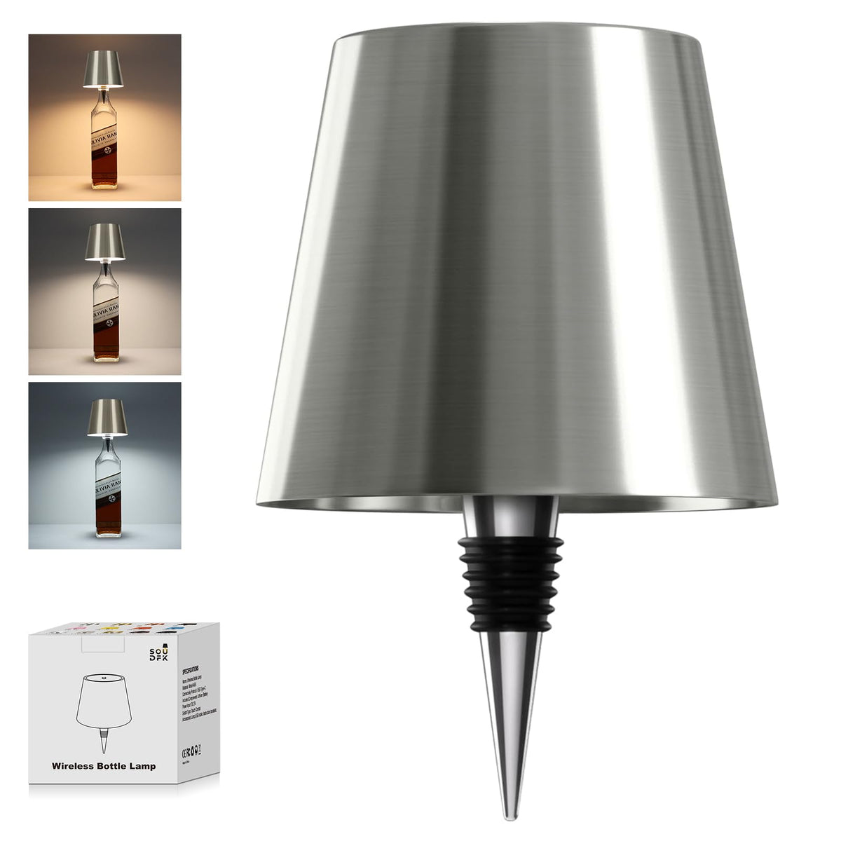 SOUDFK wireless bottle lamp glows amber to boost bar ambience.