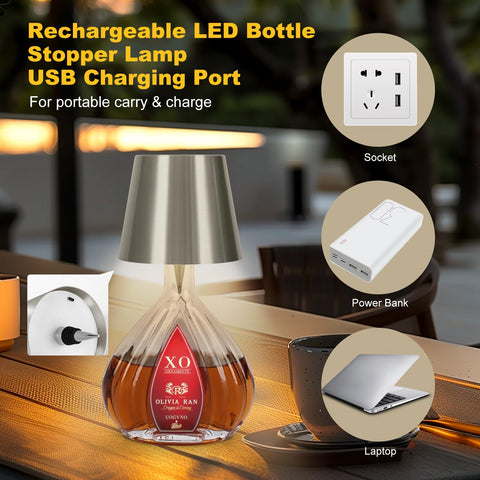SOUDFK wireless bottle lamp in warm white provides intimate dining lighting.