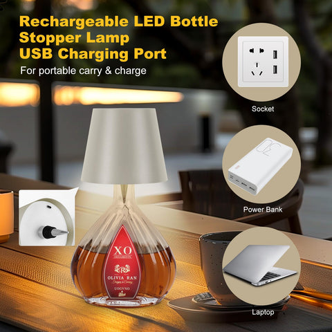 The lamp base adapts to beer, wine, or whiskey bottles for a unique look.