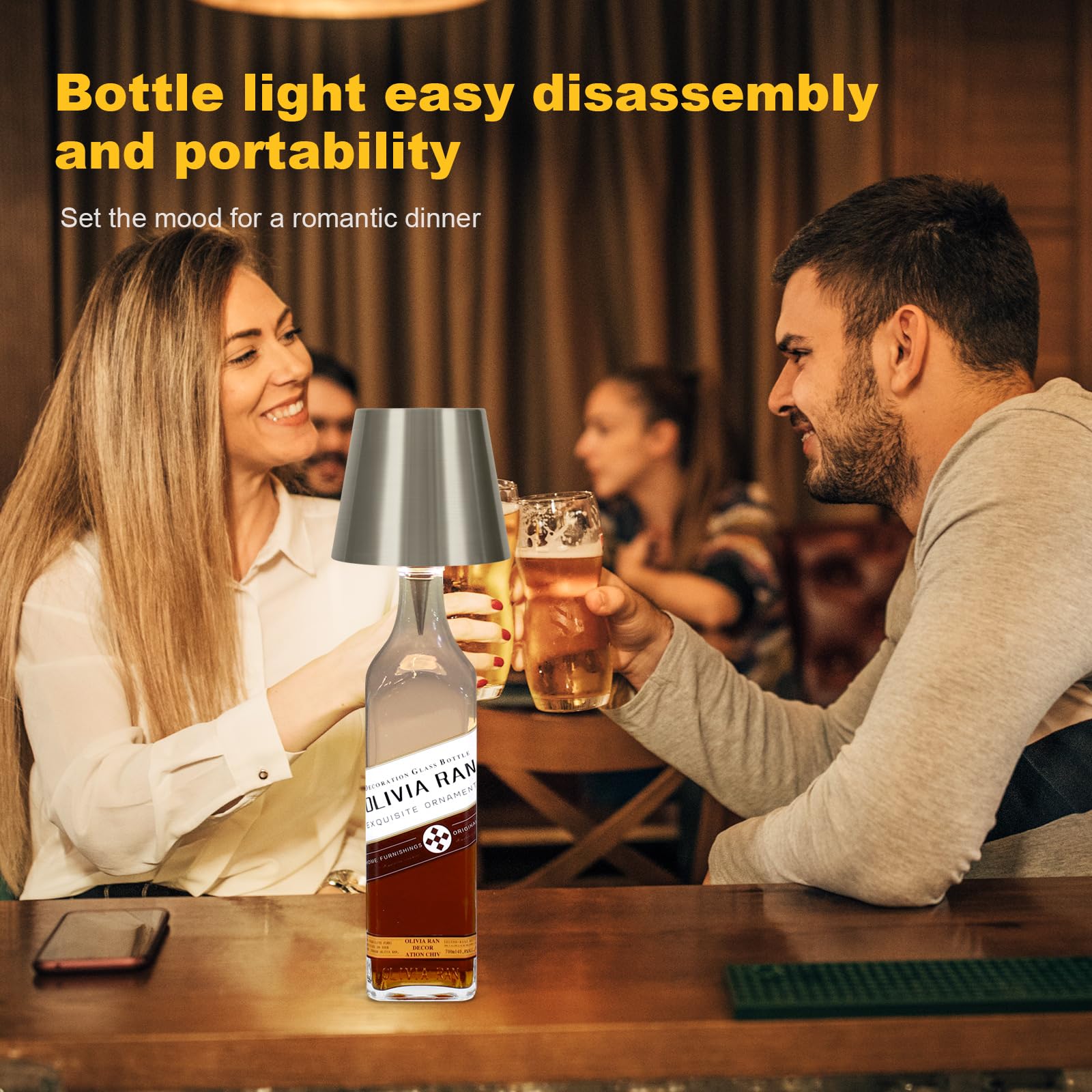 SOUDFK wireless bottle lamp suitable for indoor and outdoor use.