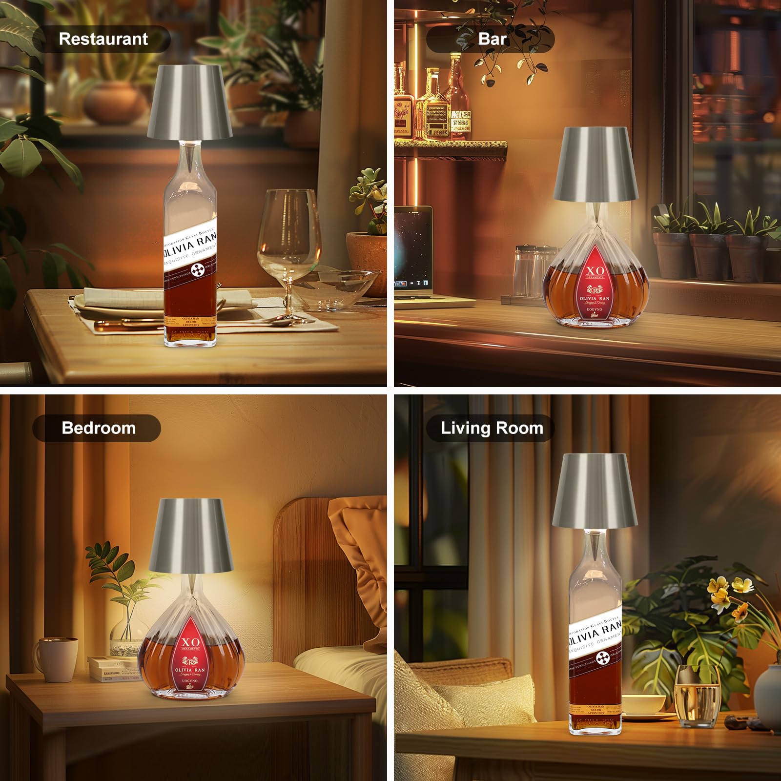 SOUDFK silver-finish bottle lamp adds decorative lighting to spaces.