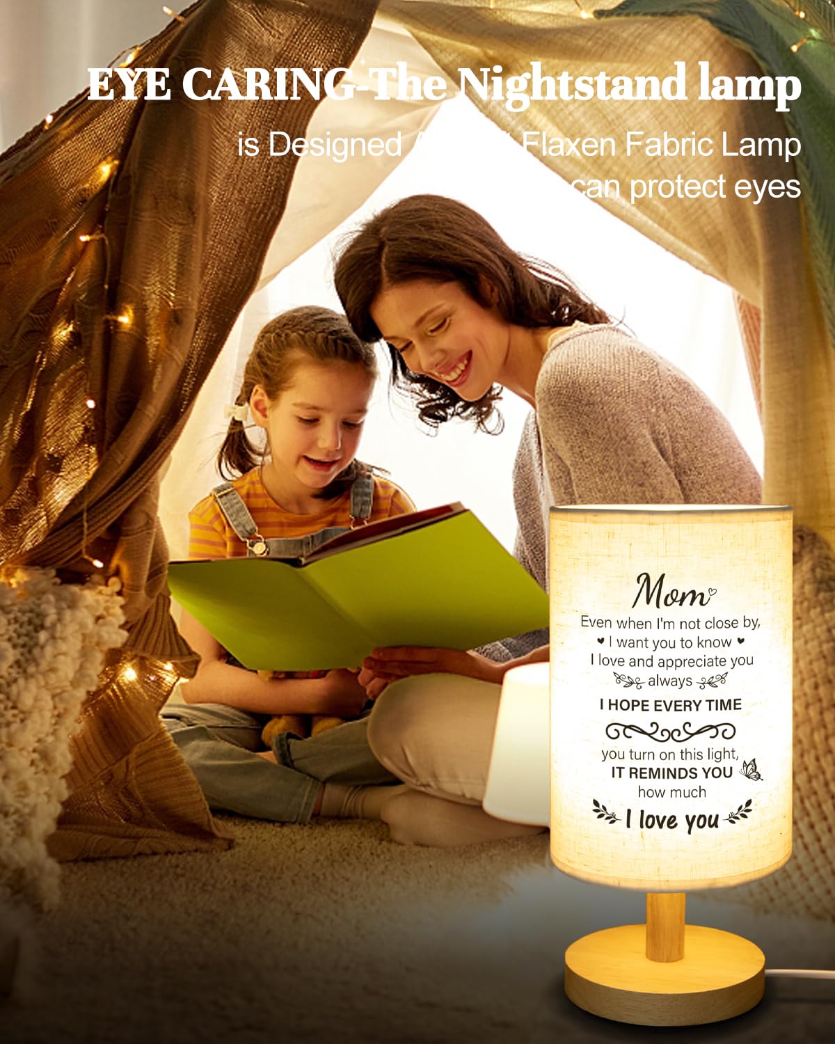 SOUHONEY Mom Lamp with eye-friendly flaxen shade for gentle evenings.