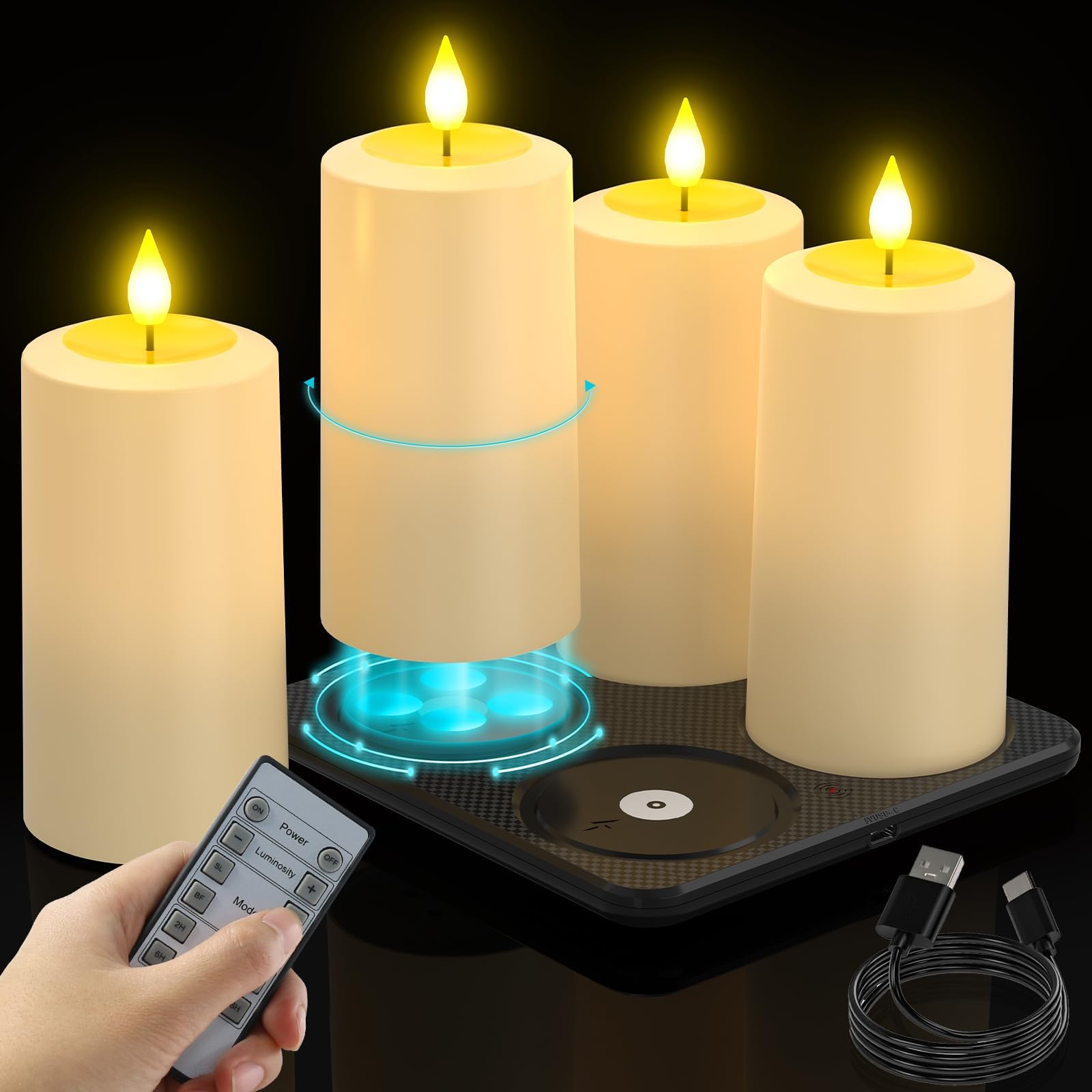 SoulBay flameless candles on charging base for easy USB-C recharge.