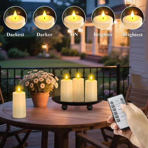 SoulBay flameless candles in outdoor lantern setting for weather-safe decor.