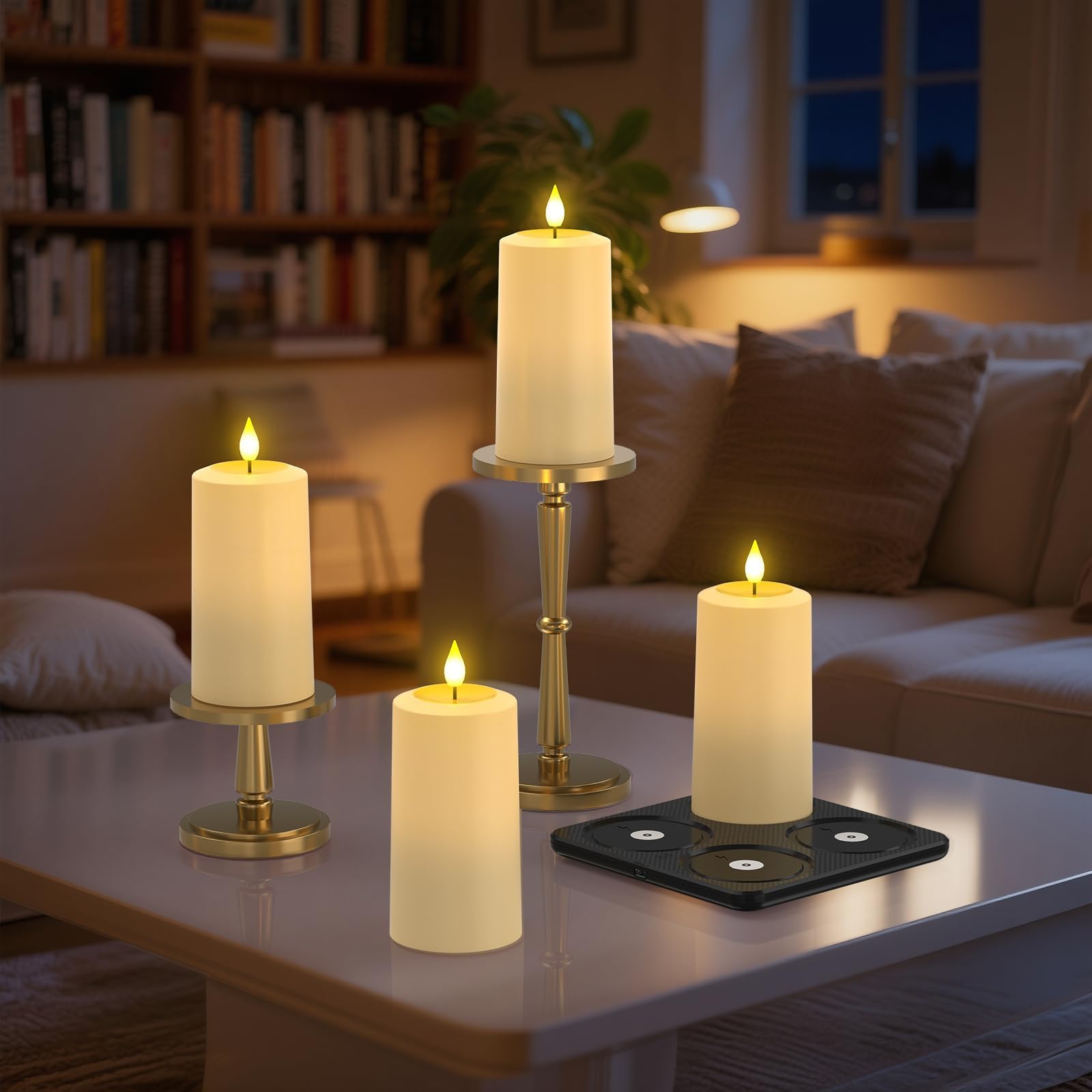 SoulBay flameless candles as table centerpiece creating warm ambiance.