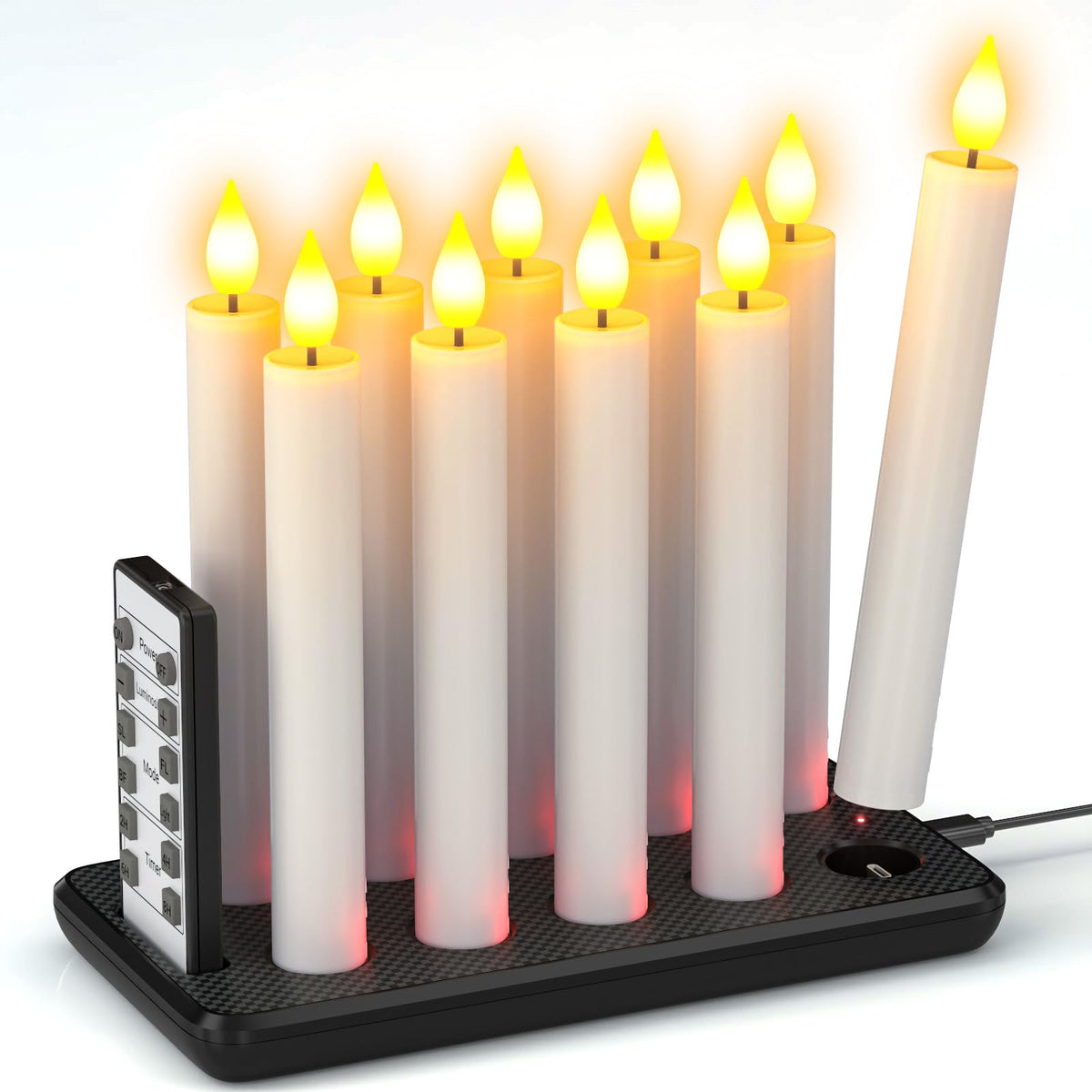 SoulBay flameless taper candles on charging base offer reusable ambient light
