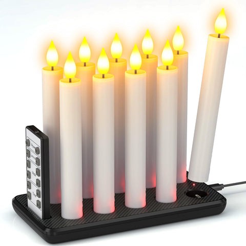 SoulBay flameless taper candles on charging base offer reusable ambient light