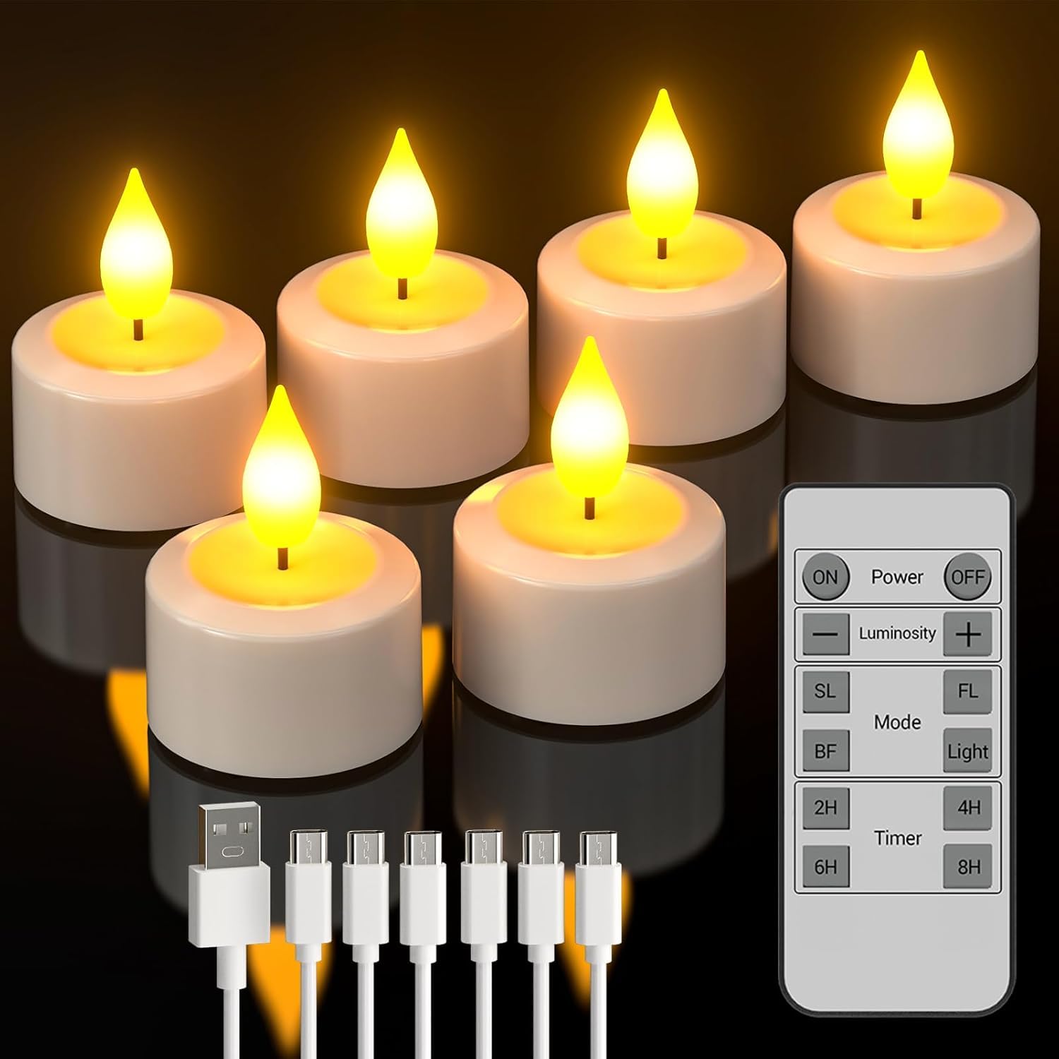 SoulBay rechargeable tea lights with remote pack create consistent ambient lighting.