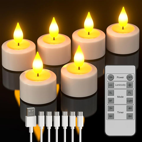 SoulBay rechargeable tea lights with remote pack create consistent ambient lighting.