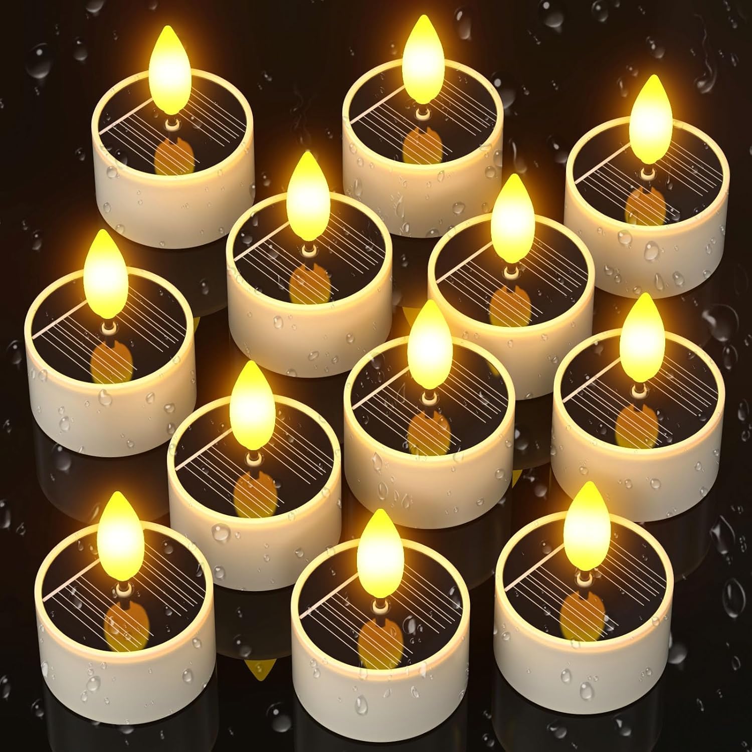 SoulBay solar tea light glows at dusk to dawn along a garden path.