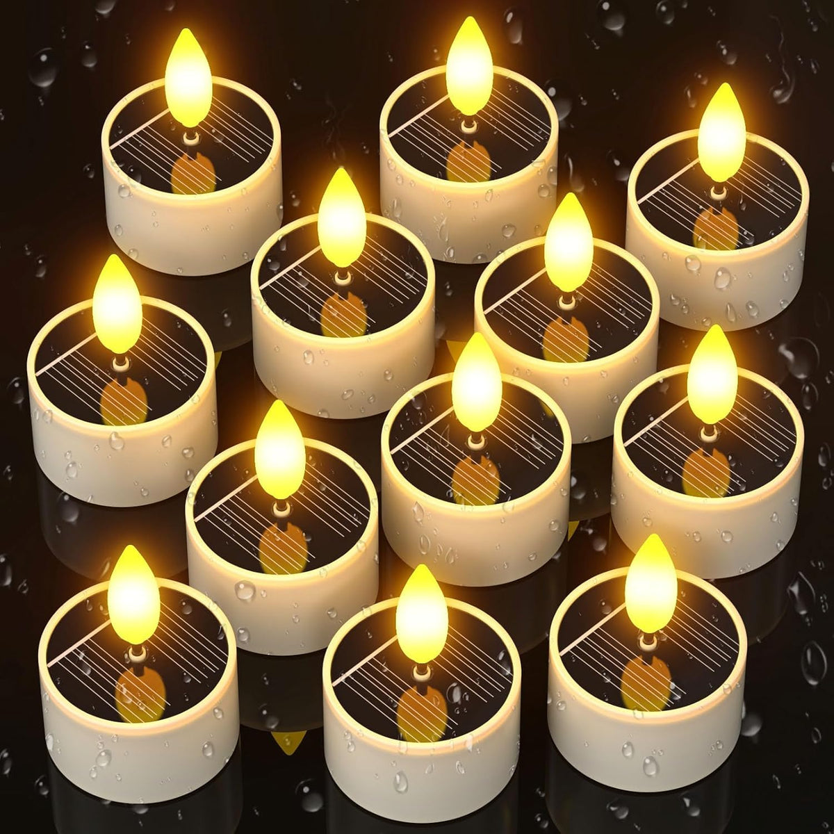 SoulBay solar tea light glows at dusk to dawn along a garden path.