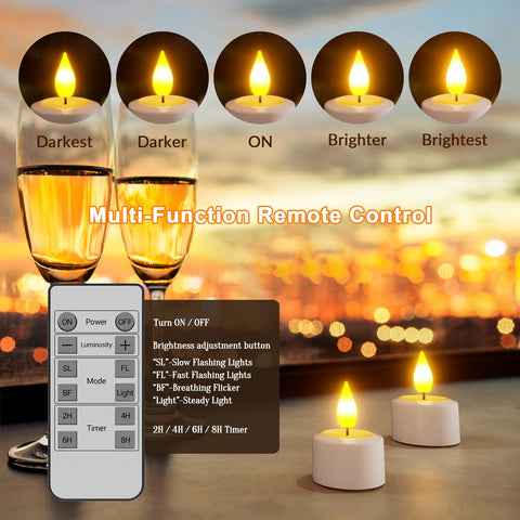 SoulBay tea lights timer settings for 2, 4, 6, or 8 hours.